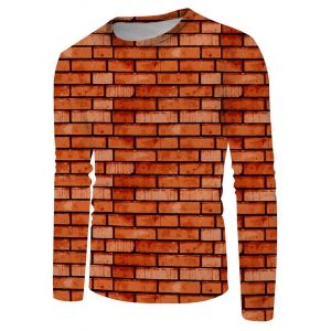 

Brick Wall Print Crew Neck Casual T Shirt, Multi