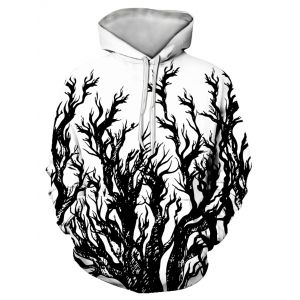 

Tree Print Front Pocket Drawstring Hoodie, Multi