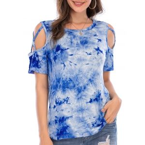 

Tie Dye Crisscross Cold Shoulder Top, Blue