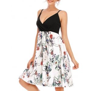 

Floral Surplice A Line Cami Dress, White