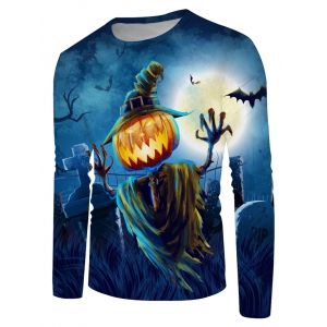 

Halloween Pumpkin Scarecrow Graphic Crew Neck Casual T Shirt, Multi