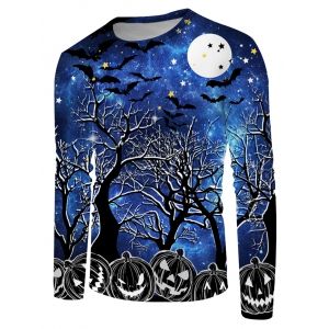 

Halloween Night Pumpkin Print Long Sleeve T-shirt, Multi