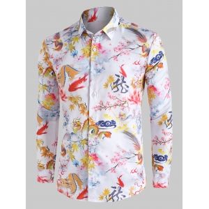 

Chinese Dragon Floral Painting Vintage Button Up Shirt, Multi