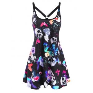 

O Ring Strappy Skull Butterfly Print Tank Dress, Multi