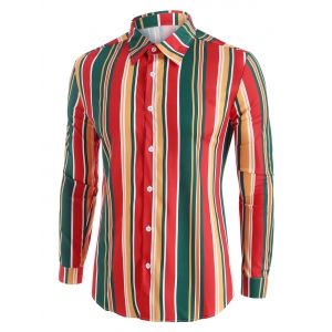 

Colorful Striped Button Up Long Sleeve Shirt, Multi