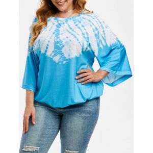 

Plus Size Streak Dye Batwing Sleeve Blouson Top, Light blue