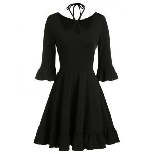 

Halter Keyhole Flare Sleeve Flounce Hem Dress, Black