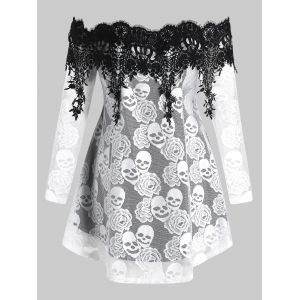 

Plus Size Halloween Off Shoulder Skull Lace Tee, Milk white