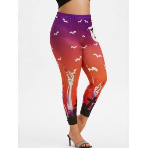 

Halloween Bats Skeleton Print Plus Size Leggings, Concord