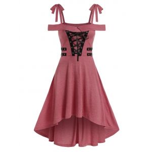 

Cold Shoulder Lace-up High Low Gothic Dress, Pink rose