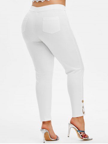 

Plus Size Mock Button Pockets Leggings, White