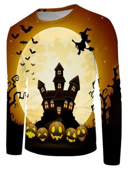 Las brujas de Halloween Noche de murciélagos gráfico de cuello redondo camiseta de la manga - MULTI - 2XL