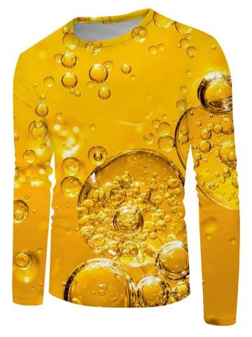 Bubble 3D Print Long Sleeve T-shirt - YELLOW - 3XL