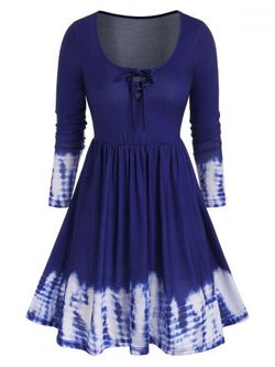 Robe Chemise Teintée à Manches Longues en Treillis - BLUE - 2XL