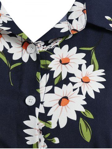 

Floral Print Short Sleeve Belted Shirt Dress, Dark slate blue