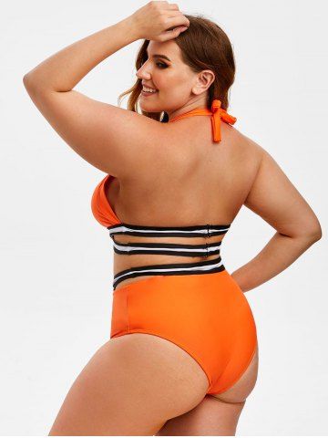 

Plus Size Striped Halter Cutout Bikini Swimwear, Orange