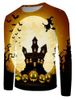 T-shirt d'Halloween Imprimé Sorcière Chauve-souris à Manches Longues - Multi 3XL