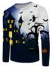 T-shirt d'Halloween Imprimé Sorcière Chauve-souris Manches Longues à Col Rond - Multi L