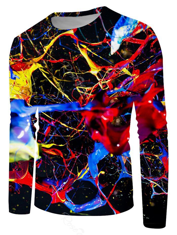 

Paint Splatter Print Long Sleeve T-shirt, Multi