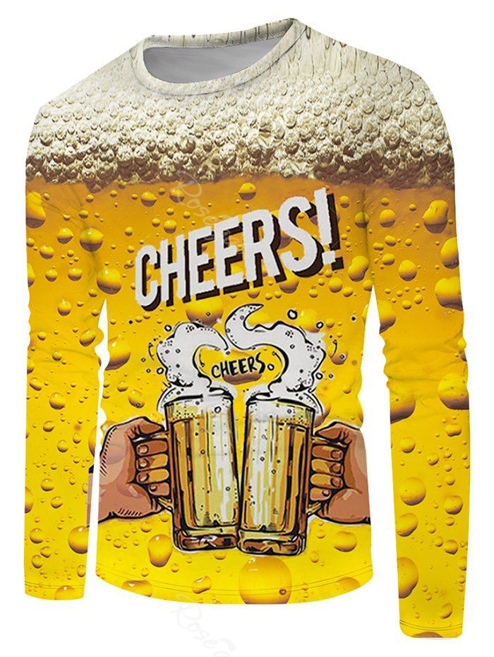 T-shirt Bière Graphique Manches Longues à Col Rond Multi 4XL
