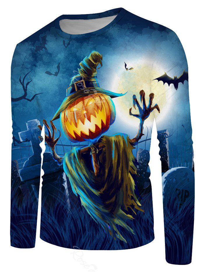 T-Shirt d'Halloween Décontracté Citrouille Graphique à Col Rond Multi 3XL