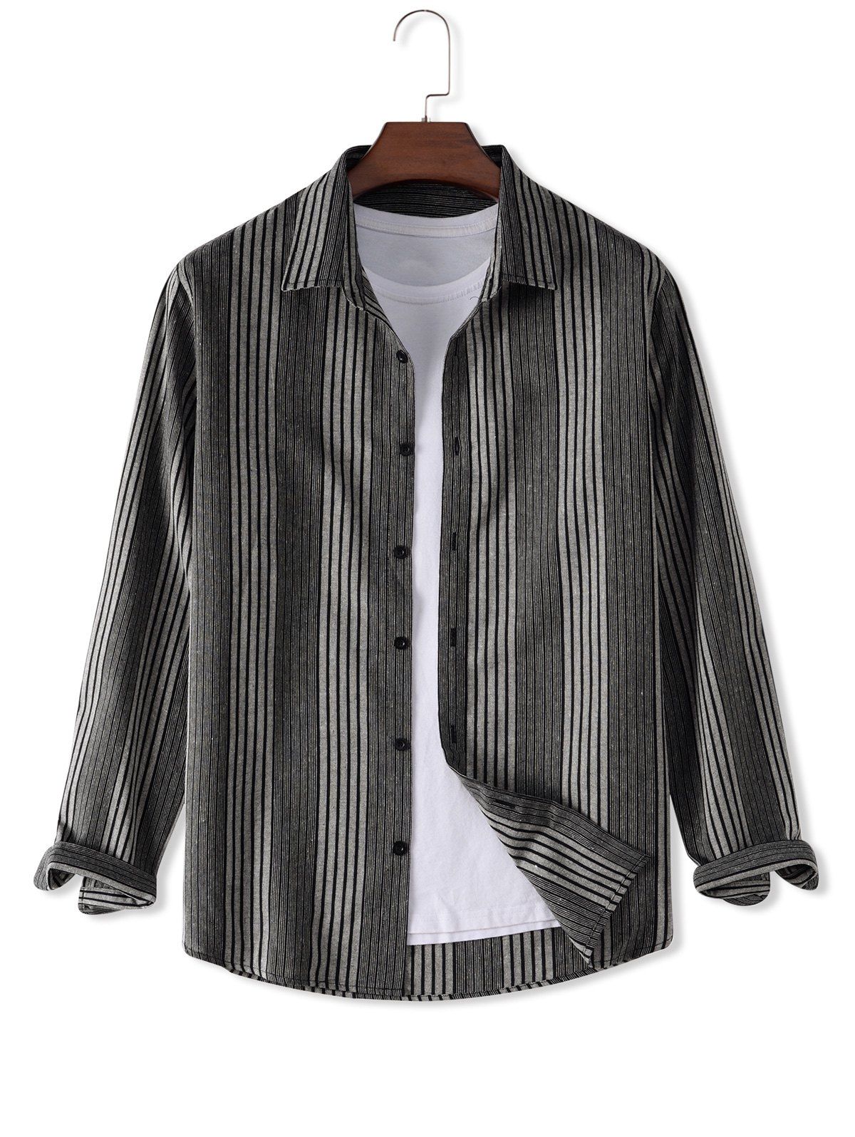 

Long Sleeve Stripes Pattern Shirt, Gray