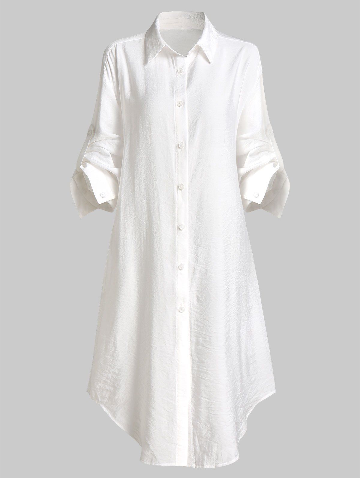 

Roll Tab Sleeve Button Up Longling Shirt, White