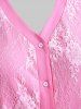 Plus Size Roll Up Sleeve Lace Overlay Blouse -  
