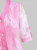 Plus Size Roll Up Sleeve Lace Overlay Blouse -  