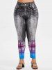 High Waisted Plaid Panel 3D Print Plus Size Jeggings -  