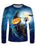 T-Shirt d'Halloween Décontracté Citrouille Graphique à Col Rond - Multi XL