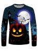 T-shirt d'Halloween Décontracté Lune Graphique Citrouille à Col Rond - Multi M