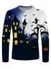 T-shirt d'Halloween Imprimé Sorcière Chauve-souris Manches Longues à Col Rond - Multi L