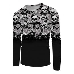 

Halloween Flowers Skull Print Long Sleeve T-shirt, Multi