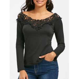 

Applique Insert Long Sleeve Tee, Black