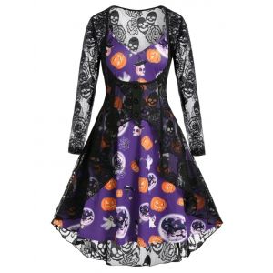 

Plus Size Halloween Pumpkin Bat Dress and Lace Sheer Cardigan Set, Purple amethyst