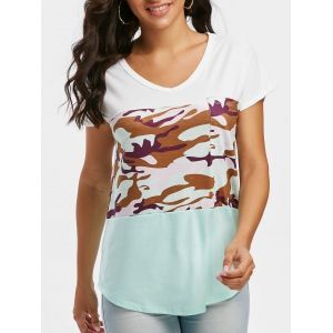 

Batwing Sleeve Camo V Neck T-shirt, Light green