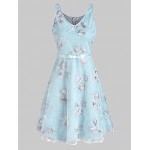 

Lace Flower Embroidered A Line Dress, Light blue