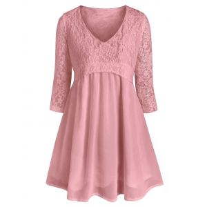 

Plus Size Lace Panel 2fer Blouse, Light pink