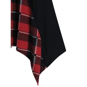 

Plus Size Plaid Hanky Hem Mock Button Long Sleeve Tee, Black