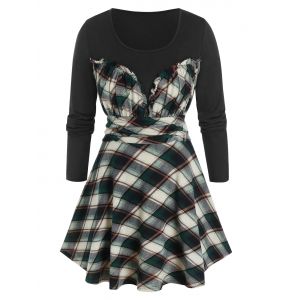 

Plus Size Frilled Plaid Ruched Skirted Tunic Tee, Deep green