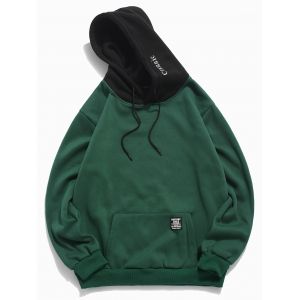 

Contrast Letter Patch Detail Kangaroo Pocket Fleece Hoodie, Medium sea green