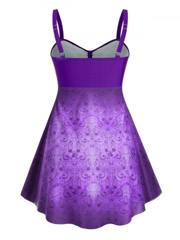 

Plus Size Empire Waist Floral Tribal Print Tankini Swimwear, Purple iris