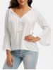 Tie Collar Lace Panel Flare Sleeve Blouse -  