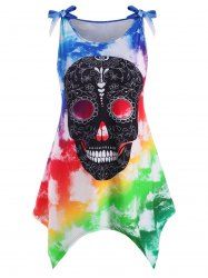Tie Shoulder Skull Tie Dye Halloween Plus Size Tank Top -  