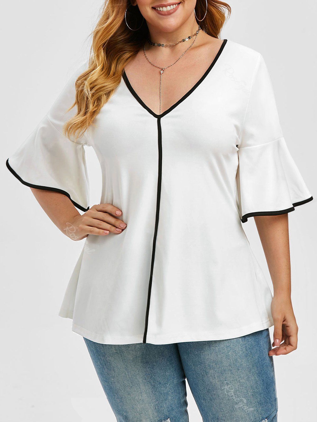 plus size white bell sleeve top