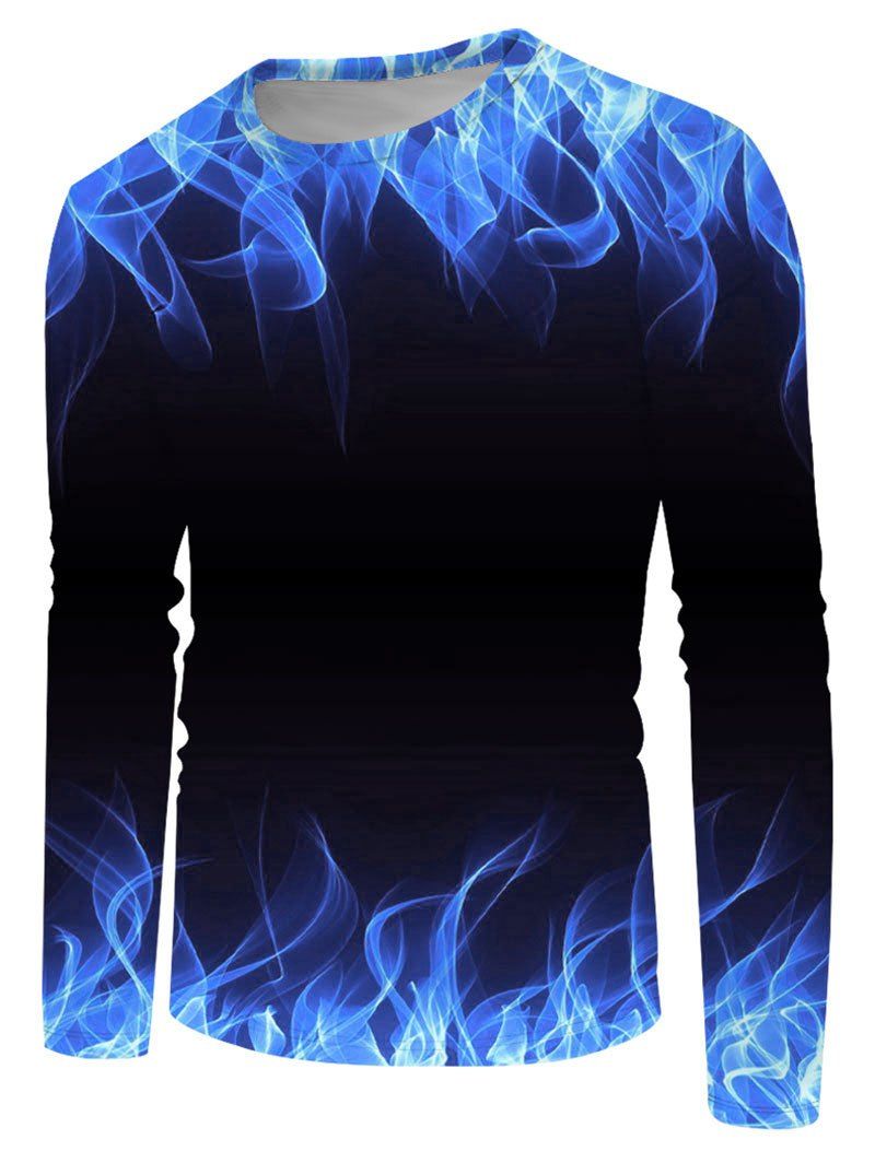 

3D Flame Print Long Sleeve T-shirt, Black
