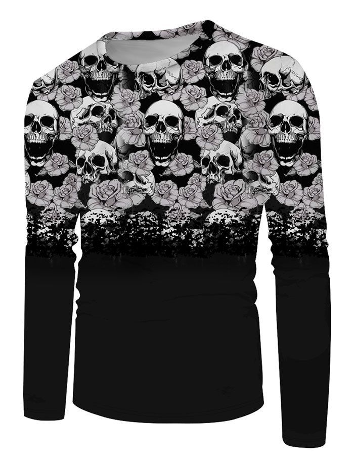 

Halloween Flowers Skull Print Long Sleeve T-shirt, Multi