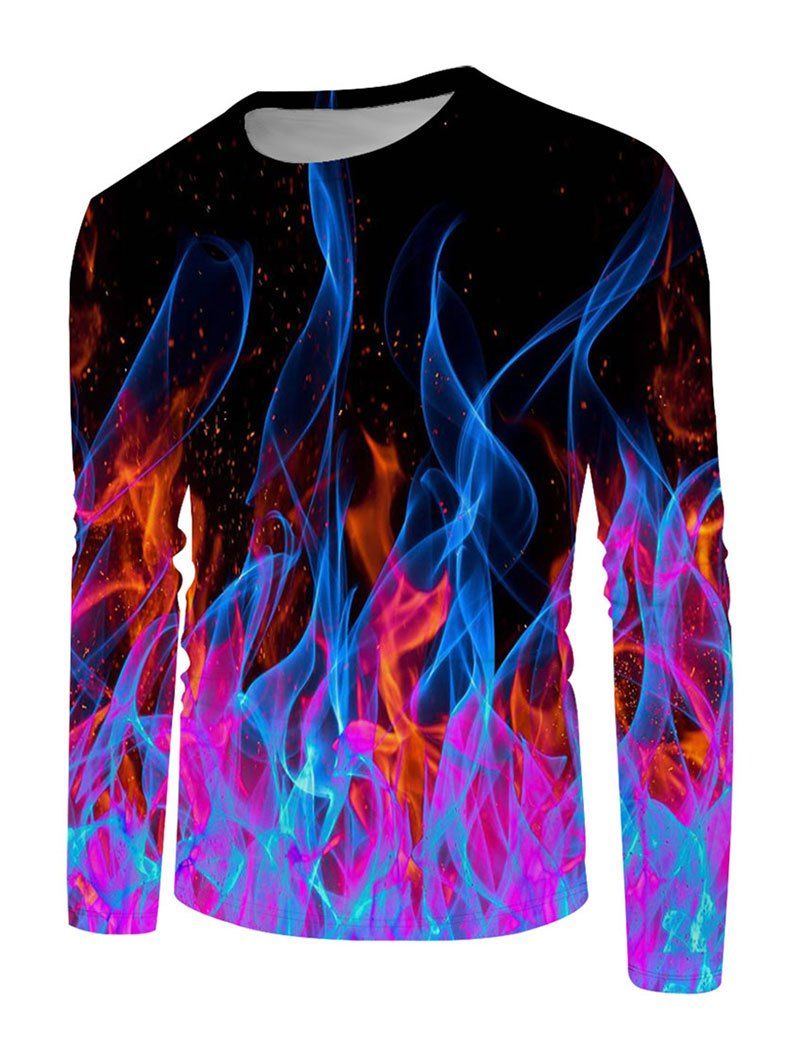 

Colorful Flame 3D Print Long Sleeve T-shirt, Multi