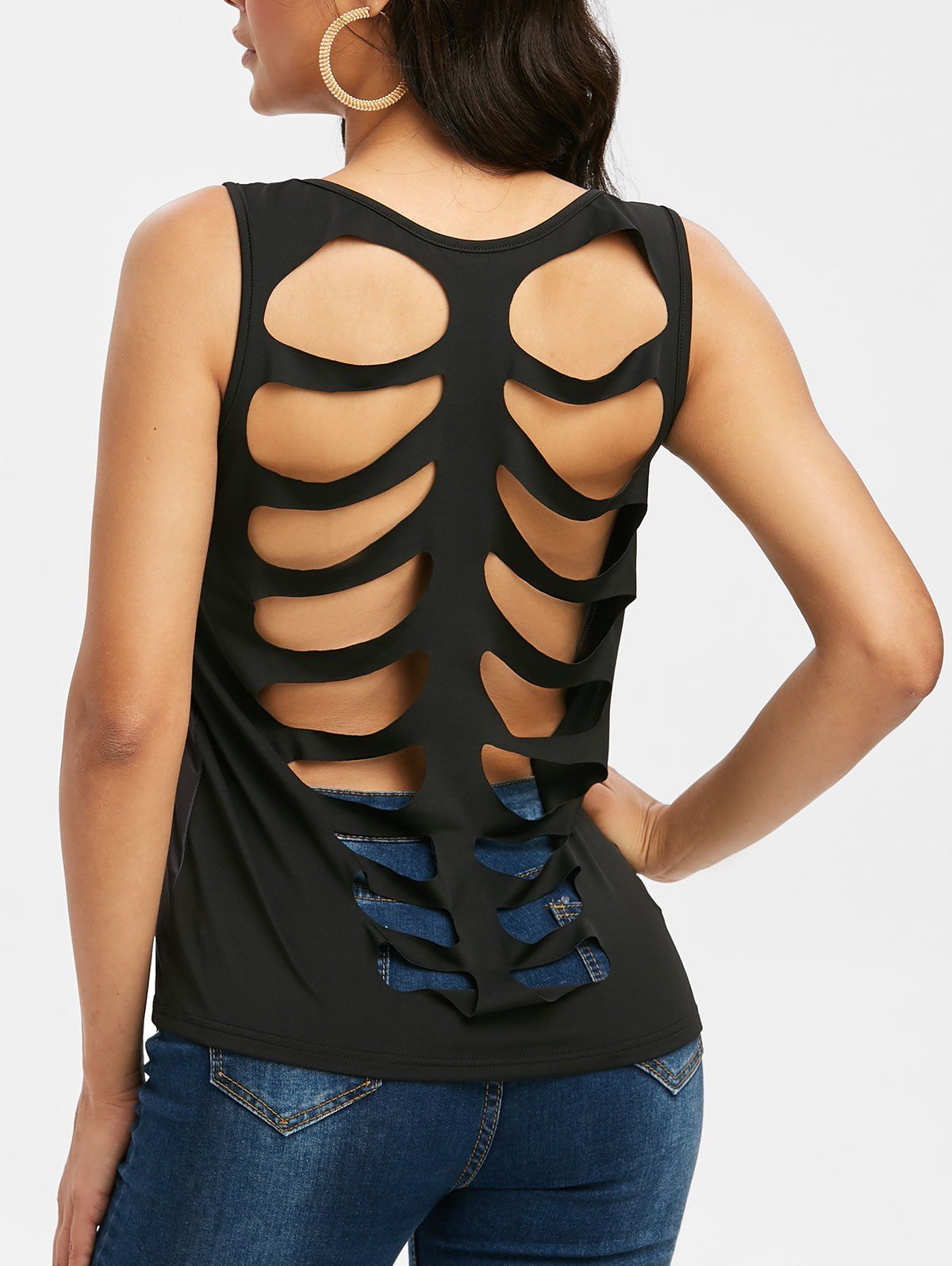 

Skeleton Graphic Back Ladder Cutout Racerback Tank Top, Black